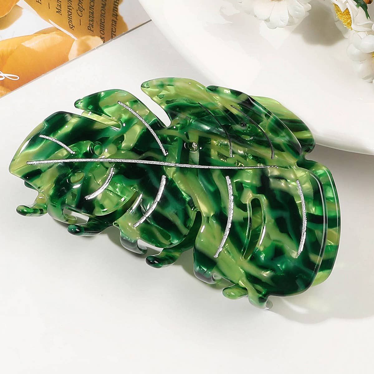 Monstera Leaf Hair Claw, Color: Green, Size: (OS) 3