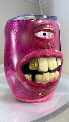Hand Sculpted Monster Wine Tumbler in Pinks and Gold