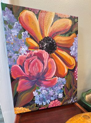 “Moody Flowers” | Original Acrylic Painting | Artwork by Carey | 12x16