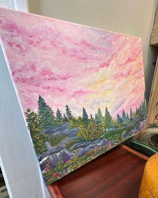 “Pink Skies” | Original Acrylic Painting | Artwork by Carey | 14x18
