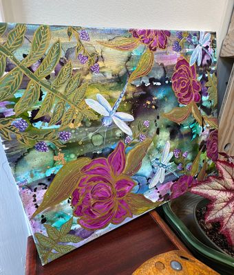 “DragonFlies” | Original Acrylic/Mixed Media Painting | Artwork by Carey | 16x20