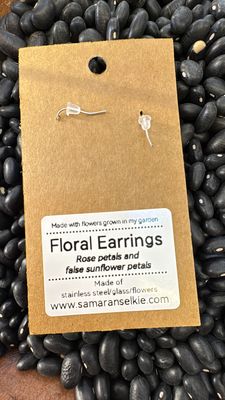 Floral Earrings by Samaran Selkie • Rose Petals + False Sunflower Petals