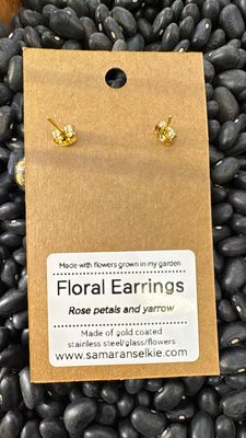 Floral Earrings by Samaran Selkie • Rose Petals + Yarrow