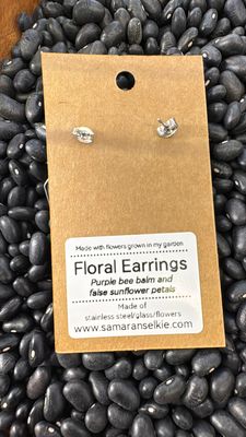 Floral Earrings by Samaran Selkie • Purple Bee Balm + False Sunflower Petals