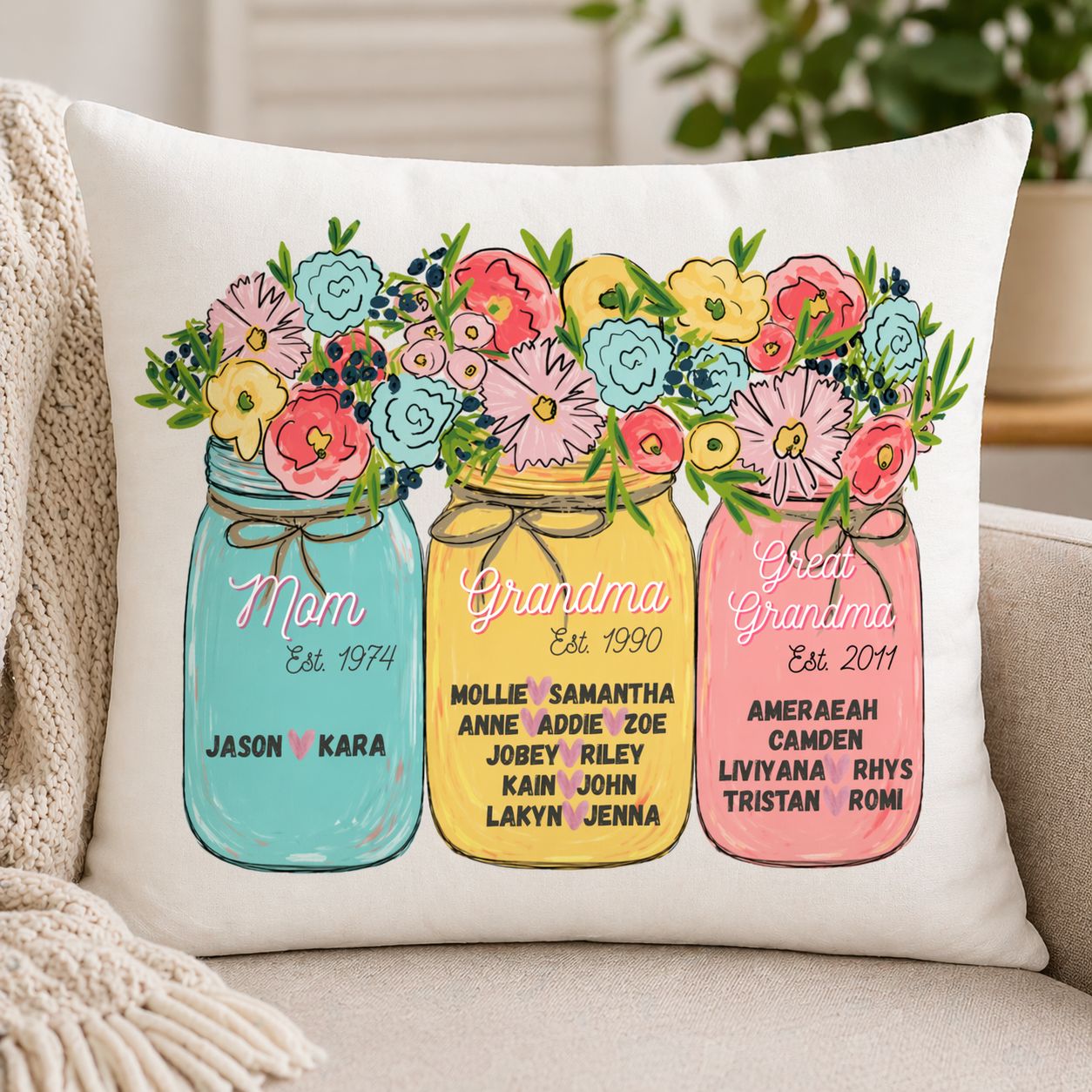 Pillow Mason Jars with Flowers