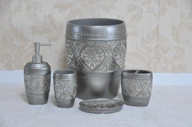 5 pcs Decorated Silver Wastebasket Bath Accessories