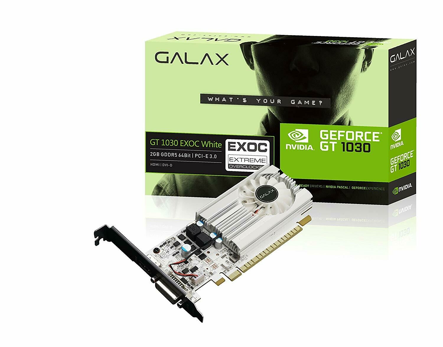 GALAX GeForce® GT 1030 EXOC White 2GB GDDR5 64-bit HDMI 3.0/DVI-D/384 Cuda core/DirectX-12 Graphics Card