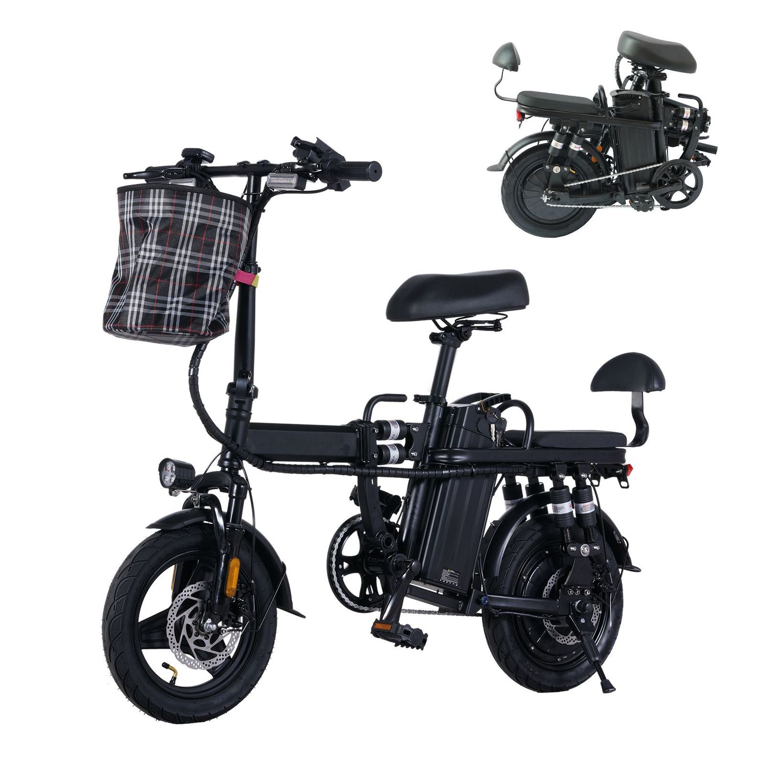 USA  14-Inch Folding Electric Bicycle Mini EBike  Lithium Battery Steel Lightweight Cycle E Bike for Adults