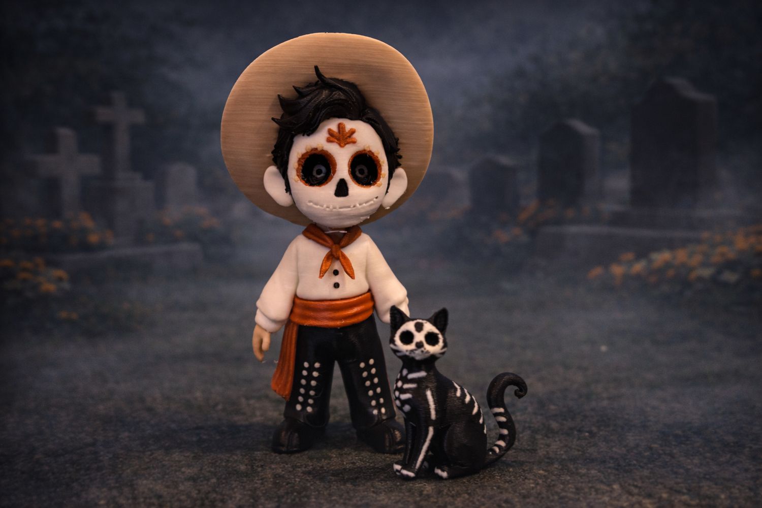 Dia de los Muertos - Skeleton Boy &amp; Cat
