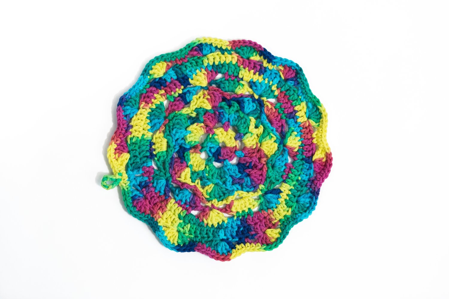 8" Multi-Colored Spiral Knit Dishcloth or Hot Pad