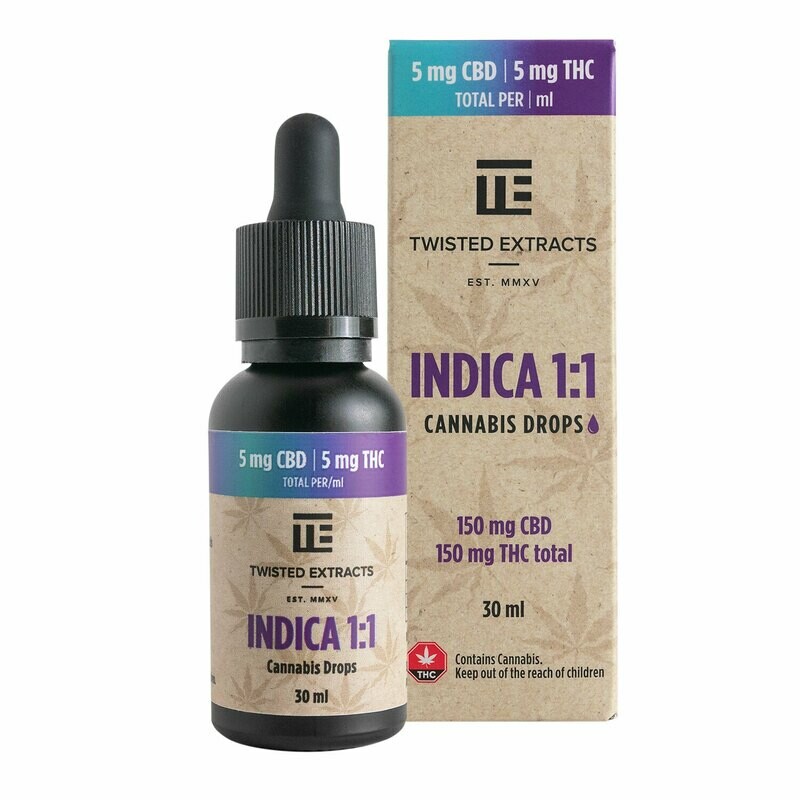 (150mg THC + 150mg CBD) Indica 1:1 Oil Drops By Twisted Extracts *** Now Orange Flavored ***