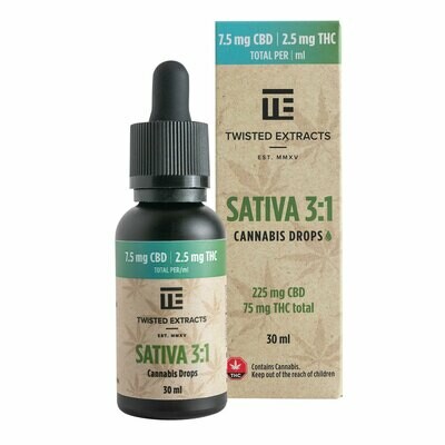 (225mg CBD + 75mg THC) Sativa 3:1 Oil Drops by Twisted Extracts  *** Now Orange Flavored ***