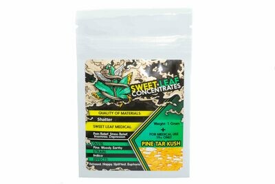 Pine Tar Kush (Indica) Premium Shatter By Sweet Leaf Concentrates