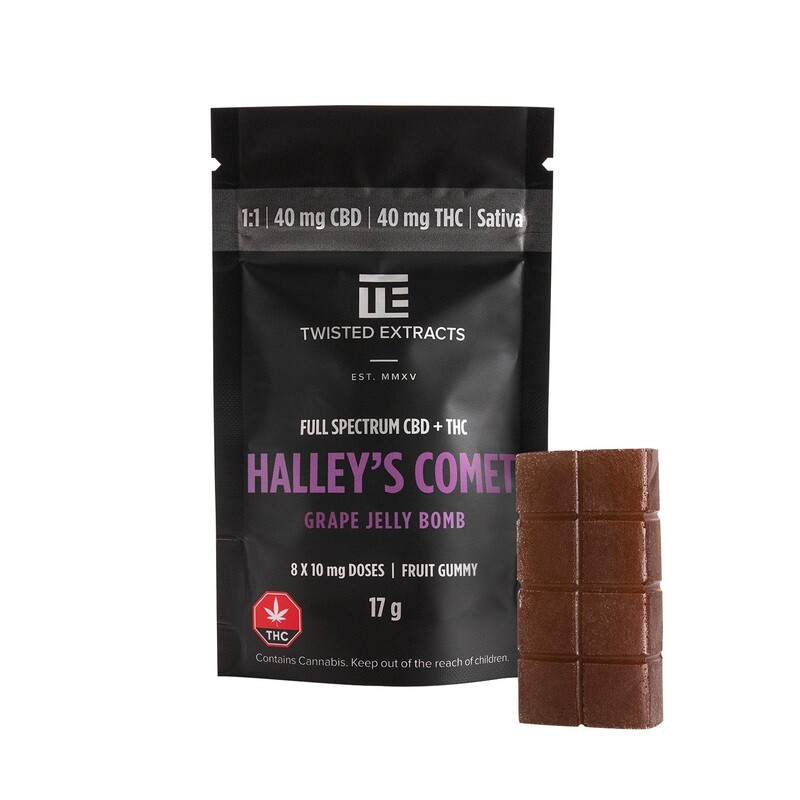 40mg 1:1 THC/CBD Grape Halley’s Comet Jelly Bomb (Full Spectrum) By Twisted Extracts
