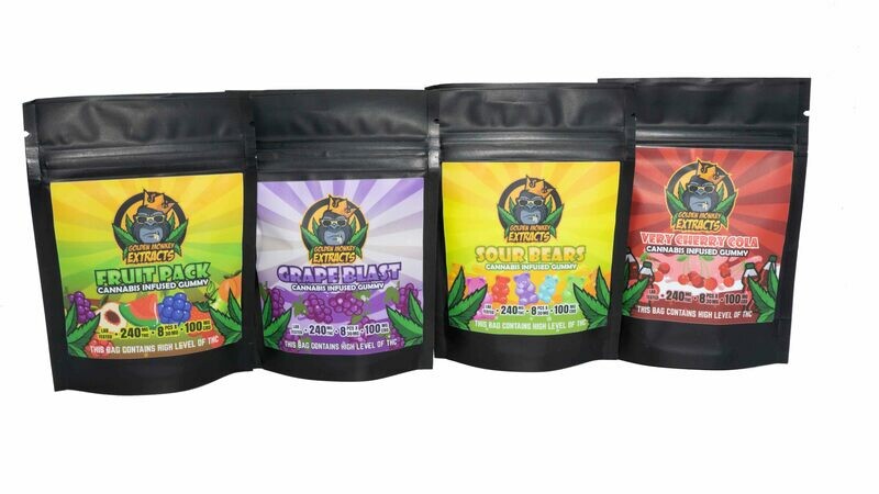 240mg THC / 100mg CBD Gummies By Golden Monkey Extracts