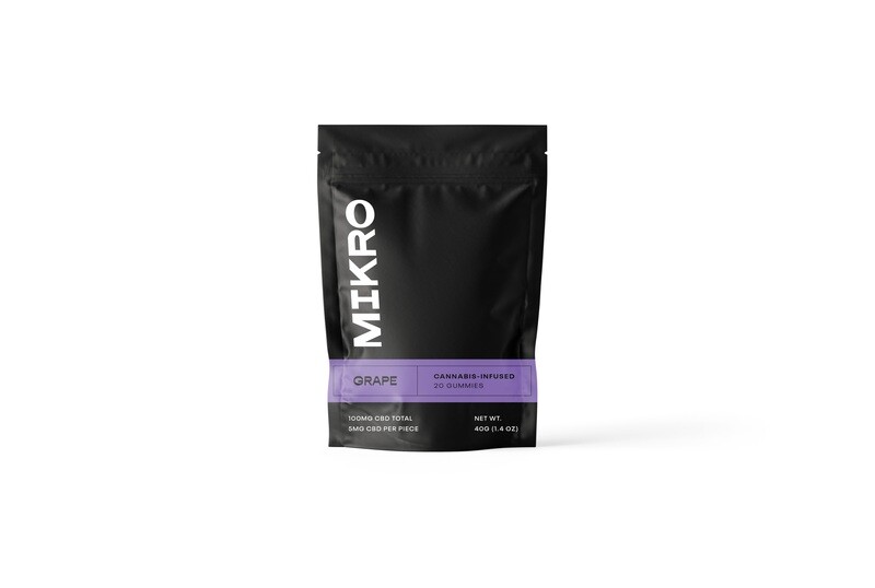 100mg C02 Full Spectrum CBD (5mg per piece) Grape Gummies By Mikro