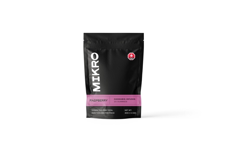 1:1 C02 Full Spectrum THC/CBD 100mg (2.5mg Ea per piece) Raspberry Gummies By Mikro