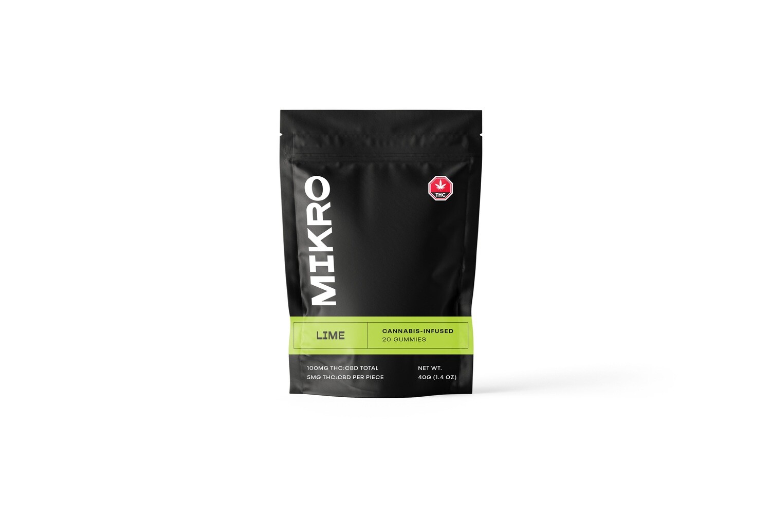1:1 C02 Full Spectrum THC/CBD 100mg (2.5mg Ea per piece) Lime Gummies By Mikro