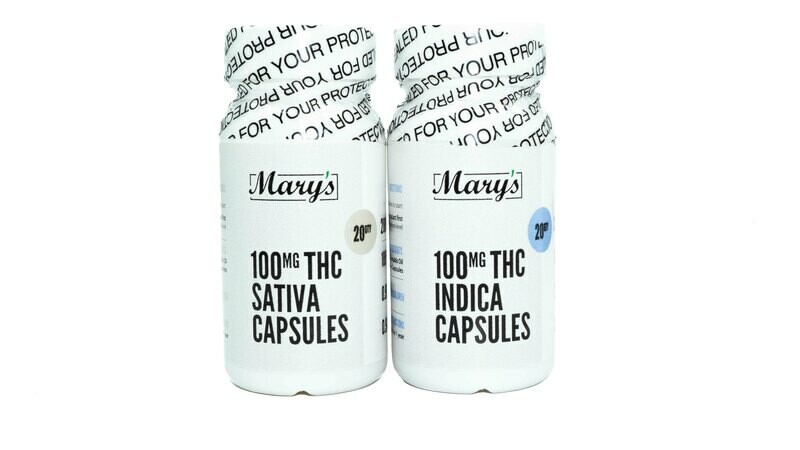 (100mg Sativa/Indica) Capsules (20 Pack) By Mary's