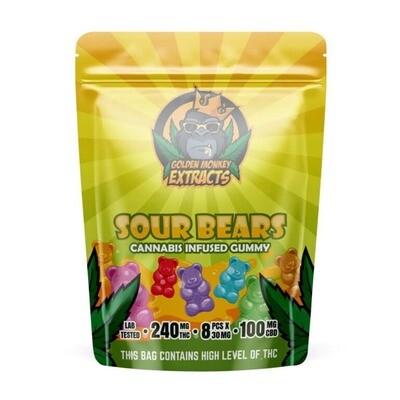 240mg THC / 100mg CBD Gummies By Golden Monkey Extracts, Flavour: Sour Bears