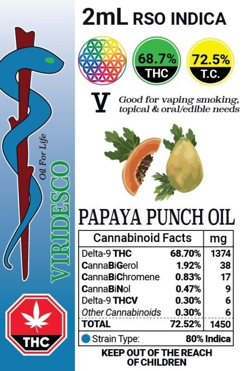 V-RSO Papaya Punch Oil (2ml – 1374mg THC) by Viridesco