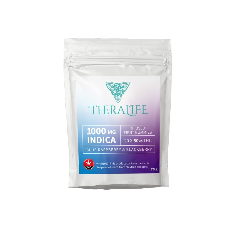 (1000mg) THC Indica Fruit Infused Gummies By TheraLife