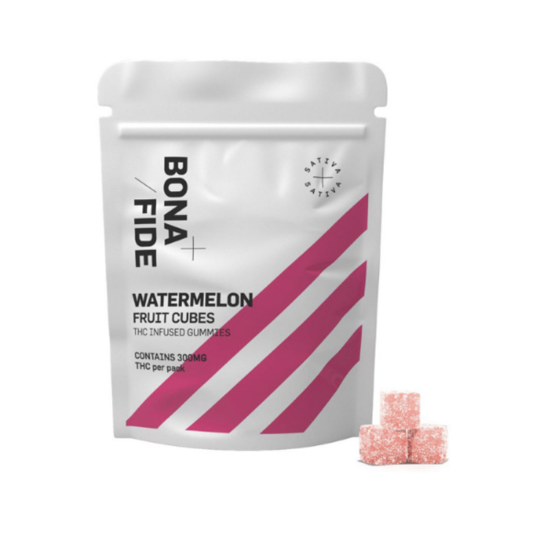 (300mg THC Vegan/Gluten Free) Sativa Watermelon Fruit Cubes By Bonafide