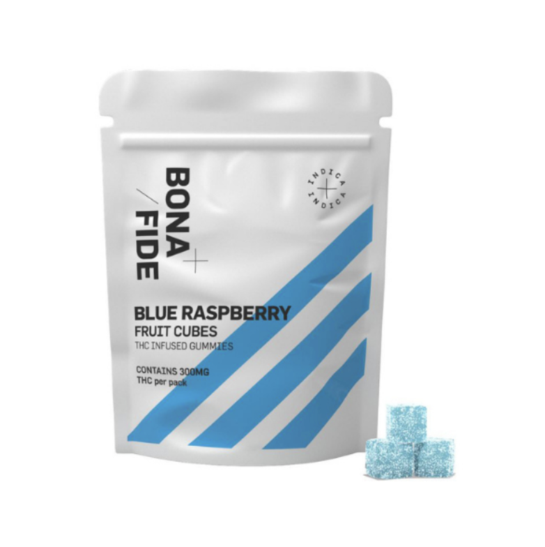 (300mg THC Vegan/Gluten Free) Indica Blue Raspberry Fruit Cubes By Bonafide