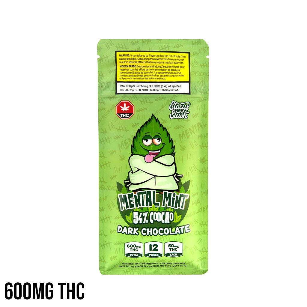 (600mg THC) Mental Mint Dark Chocolate Bar By Stacy's Stash