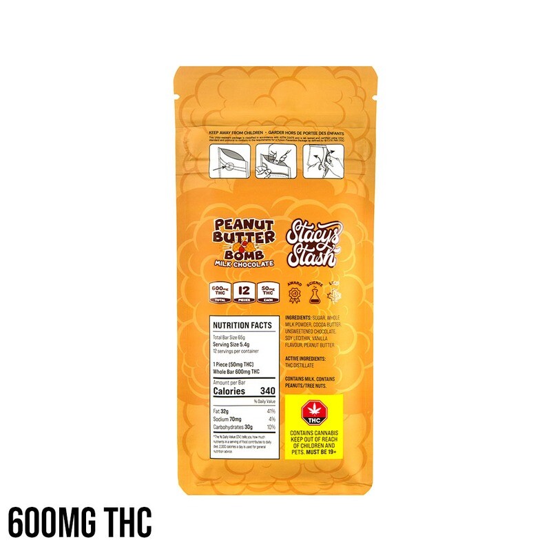 (600mg THC) Peanut Butter Bomb Milk Chocolate Bar By Stacy's Stash