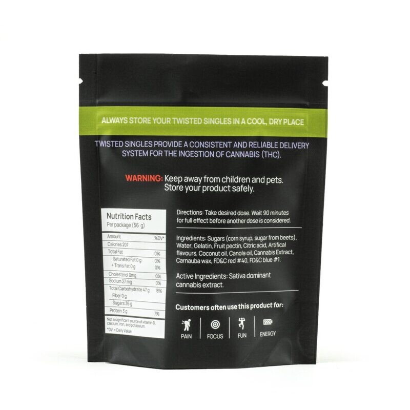 (160mg THC) Full Spectrum Sativa Sour Strawberry Kiwi Twisted Singles