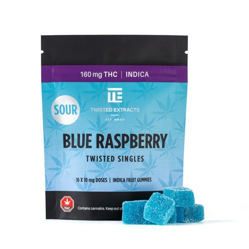 (160mg THC) Full Spectrum Indica Sour Blue Raspberry Twisted Singles