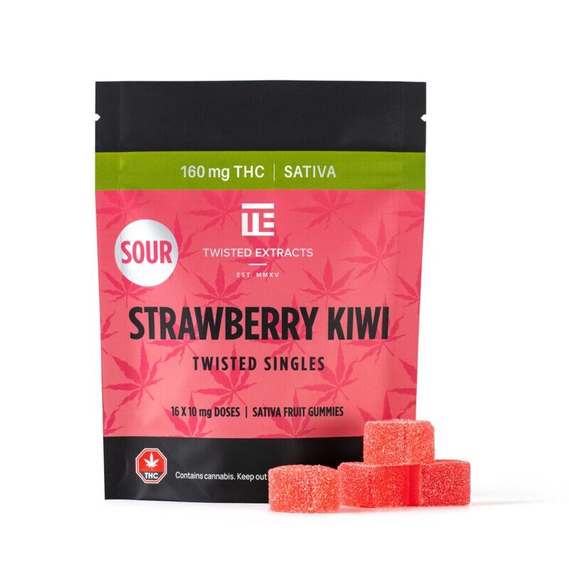 (160mg THC) Full Spectrum Sativa Sour Strawberry Kiwi Twisted Singles