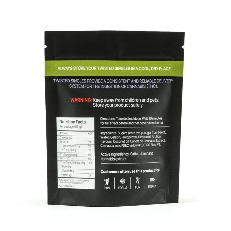 (160mg THC) Full Spectrum Sativa Sour Green Apple Twisted Singles