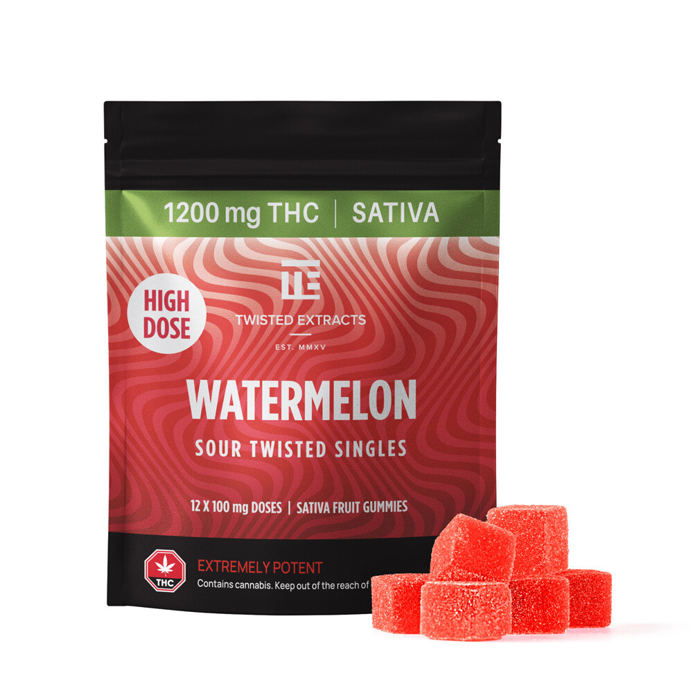 (1200mg Sativa) Sour Watermelon High Dose Singles By Twisted Extracts (1200mg Sativa) Sour Watermelon High Dose Singles By Twisted Extracts