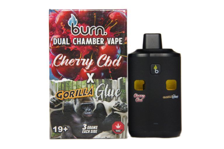 (3 Grams + 3 Grams) Cherry CBD (Hybrid) + Gorilla Glue (Hybrid) Dual Chamber Vape By Burn (3 Grams + 3 Grams) Cherry CBD (Hybrid) + Gorilla Glue (Hybrid) Dual Chamber Vape By Burn