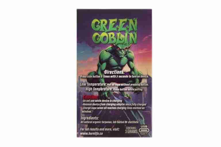 (3g) (Sativa) Green Goblin Disposable Vape By Burn