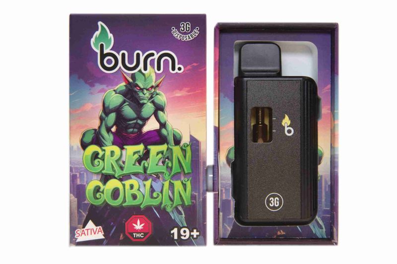 (3g) (Sativa) Green Goblin Disposable Vape By Burn