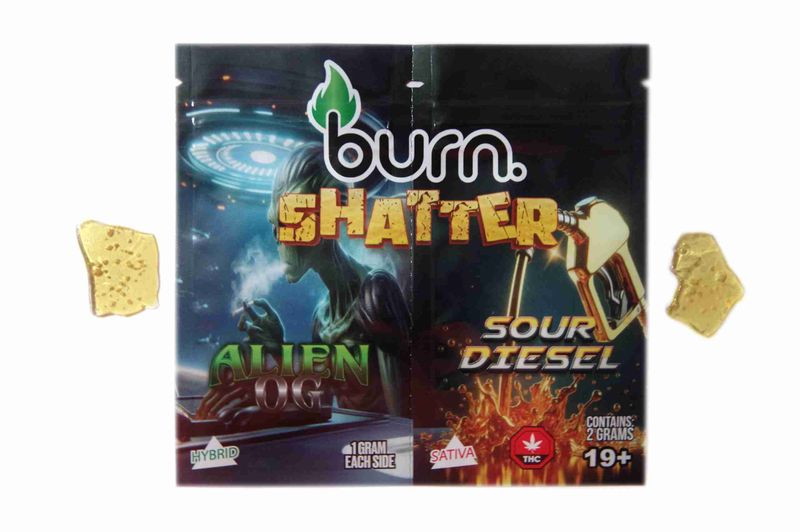 2 Grams, Alien OG (Hybrid) + Sour Diesel (Sativa)  (1G + 1G) Shatter By Burn