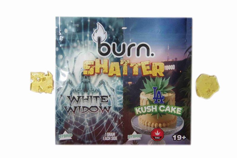 2 Grams, White Widow (Hybrid) + LA Kush Cake (Hybrid)  (1G + 1G) Shatter By Burn