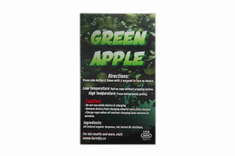 (3g) (Hybrid) Green Apple Disposable Vape By Burn