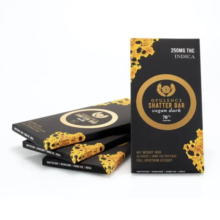 (250mg THC) (Indica) Sugar Free Vegan Dark Shatter Bar By Opulence (250mg THC) (Indica) Sugar Free Vegan Dark Shatter Bar By Opulence