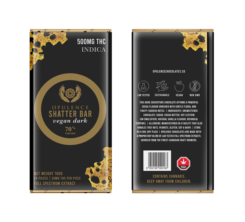 (500mg THC) (Indica) Sugar Free Vegan Dark Shatter Bar By Opulence