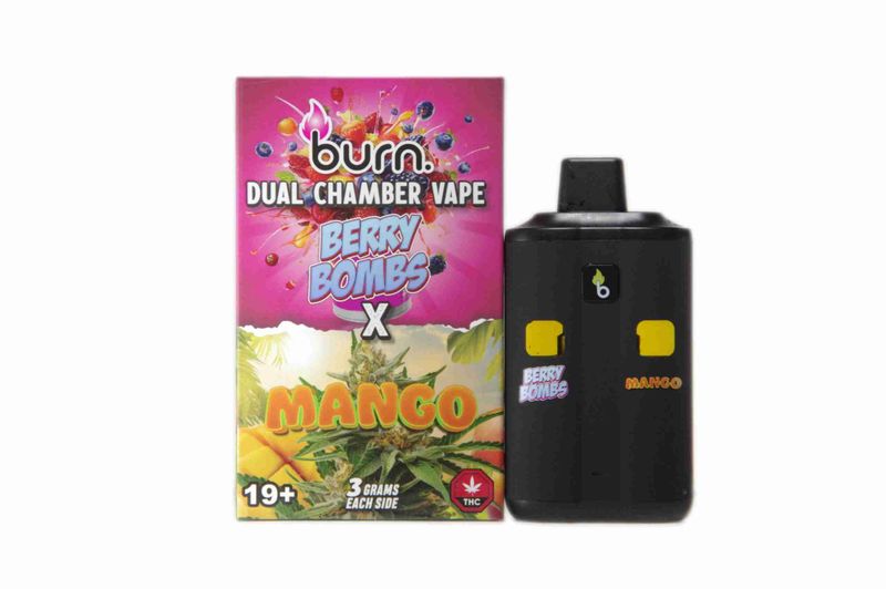 (3 Grams + 3 Grams) Berry Bombs (Sativa) + Mango (Indica) Dual Chamber Vape By Burn
