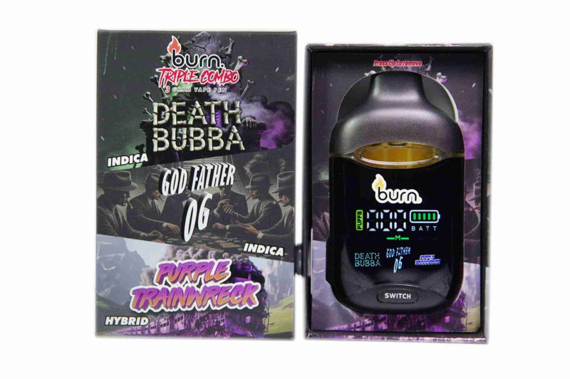 (3g) Triple Combo - Death Bubba (Indica) / Godfather OG (Indica) / Purple Trainwreck (Hybrid) Disposable Vape By Burn