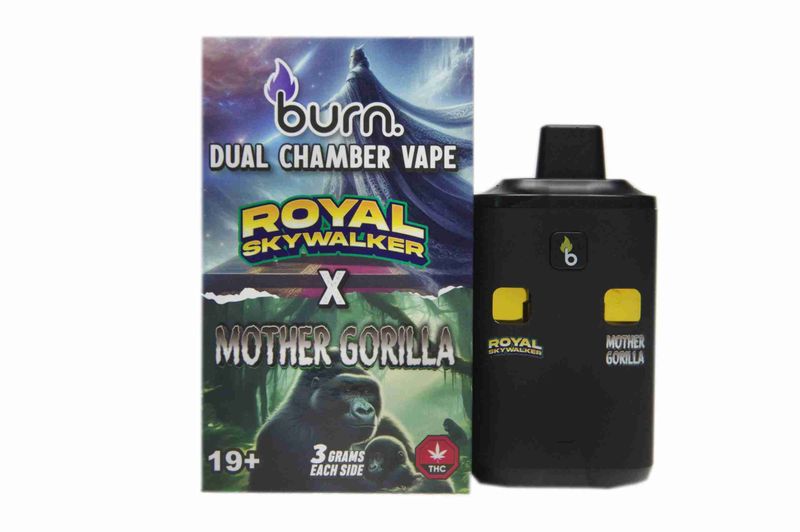 (3 Grams + 3 Grams) Royal Skywalker (Indica) + Mother Gorilla (Sativa) Dual Chamber Vape By Burn
