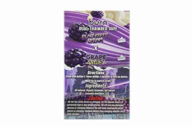 (3 Grams + 3 Grams) Blackberry Cream (Indica) + Grape Gas (Indica) Dual Chamber Vape By Burn