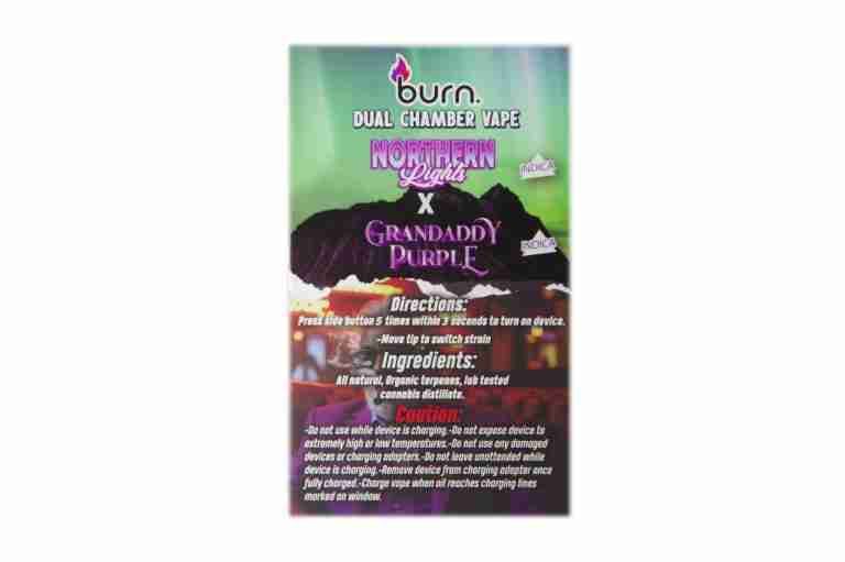 (3 Grams + 3 Grams) Northern Lights (Indica) + Grandaddy Purple (Indica) Dual Chamber Vape By Burn