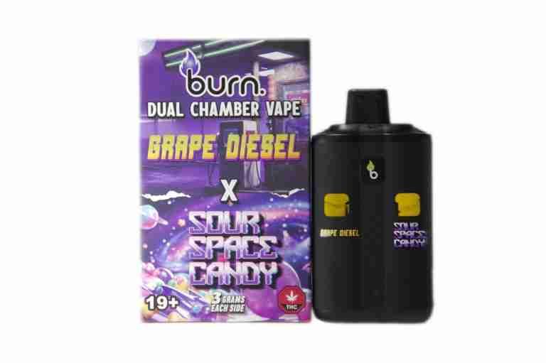 (3 Grams + 3 Grams) Grape Diesel (Hybrid) + Sour Space Candy (Hybrid) Dual Chamber Vape By Burn