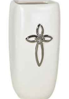 white vase with cross